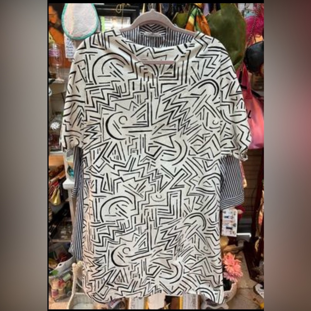 Tunic Short Sleeve Geometric Cotton Dress With Pockets Sz M